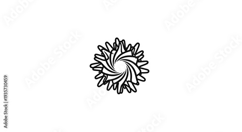 Abstract black and white swirling spiky circular design element