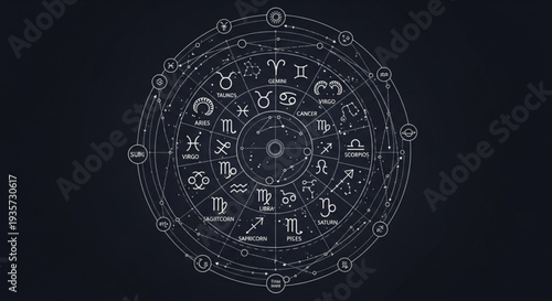Astrology Zodiac Wheel With Symbols And Constellations.