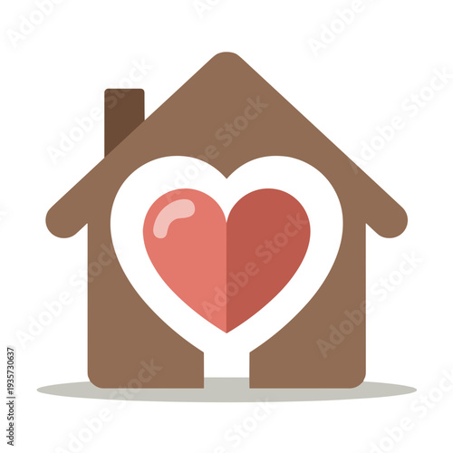 brown house icon with a red heart shape inside isolated on transparent background, with copy space, for real estate websites, non-profit organizations and social media graphics