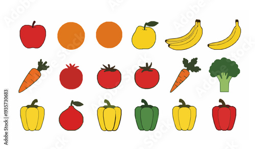 Fresh Organic Fruits and Vegetables Colorful Vector CollectionFresh Organic Fruits and Vegetables Colorful Vector Collection