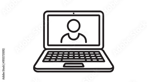 Minimalist Vector Icon of a Laptop with a User Profile Avatar on Screen Representing Remote Working and Online Personal Account Login