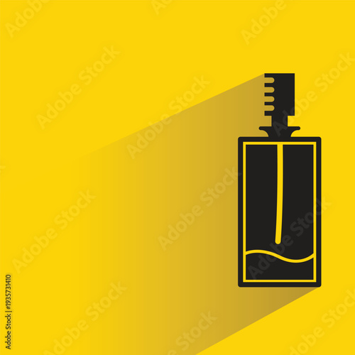 spray bottle, perfume or cleaning gel with drop shadow in yellow background
