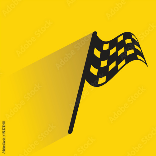 racing flag icon with shadow on yellow background