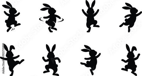 Bilde på lerret Vector illustration of playful rabbits in various dancing poses, perfect for fes