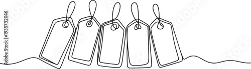 continuous line of price labels.single line drawing of price label paper with string.one line vector illustration with white background