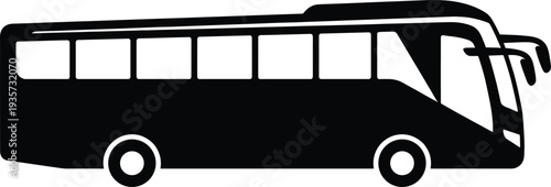 Modern passenger bus silhouette vector icon isolated representing public transport vehicle, city travel coach, transportation symbol for transit service, mobility design element