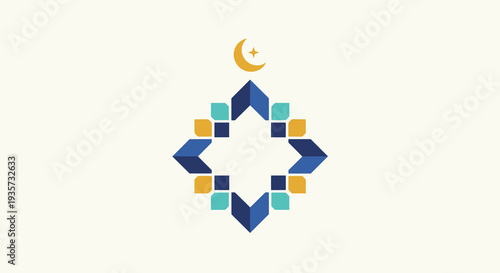 Ramadan Kareem Night Illustration with Mosque, Lanterns, Crescent Moon and Iftar Dates
