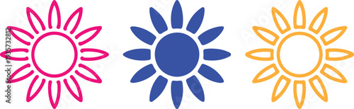 Colorful stylized sun designs isolated on transparent background