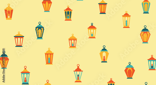 Ramadan Kareem Night Illustration with Mosque, Lanterns, Crescent Moon and Iftar Dates