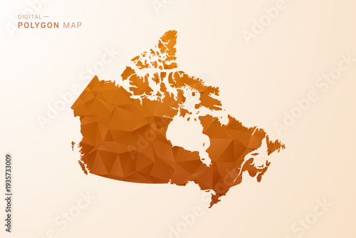 Canada Map - Low Poly Polygon Vector Illustration in Orange Hue, Clean Geometric Style, Isolated on White Background.