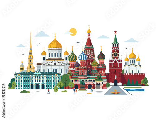 Cityscape of Architectural Marvels: A captivating illustration showcases a skyline filled with iconic buildings, representing architectural heritage with stunning detail.