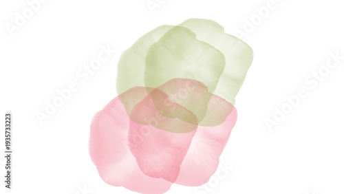 Abstract Pink and Olive Green Watercolor Blobs with Overlapping Translucent Shapes Isolated on White Background