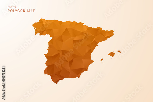Spain Map - Low Poly Polygon Vector Illustration in Orange Hue, Clean Geometric Style, Isolated on White Background.
