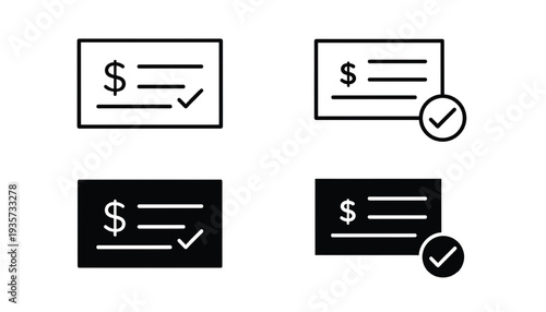 Invoices icon set with dollar signs and checkmarks featuring payment, billing, finance with documents and financial documents elements for receipts,