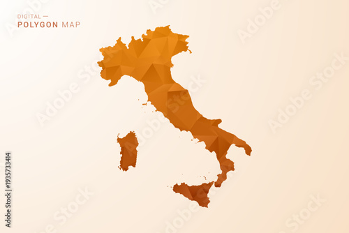 Italy Map - Low Poly Polygon Vector Illustration in Orange Hue, Clean Geometric Style, Isolated on White Background.