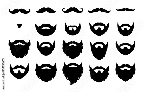 Mustache and Beard Silhouette Icon Set – Facial Hair Styles Collection