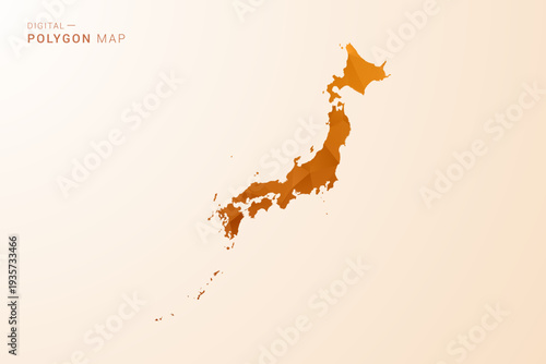 Japan Map - Low Poly Polygon Vector Illustration in Orange Hue, Clean Geometric Style, Isolated on White Background.
