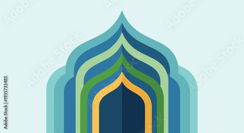 Ramadan Kareem Night Illustration with Mosque, Lanterns, Crescent Moon and Iftar Dates