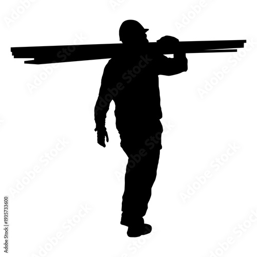 Construction worker lumber boards taking silhouette