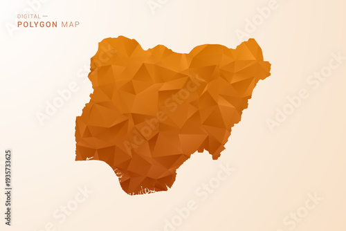 Nigeria Map - Low Poly Polygon Vector Illustration in Orange Hue, Clean Geometric Style, Isolated on White Background.