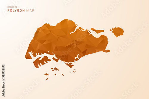 Singapore Map - Low Poly Polygon Vector Illustration in Orange Hue, Clean Geometric Style, Isolated on White Background.