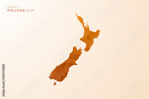 New Zealand Map - Low Poly Polygon Vector Illustration in Orange Hue, Clean Geometric Style, Isolated on White Background.
