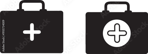 First Aid Box icon. Line act and Solid Black Healthcare Bag Vector silhouette  Illustration. Medical kit icon line art vector
