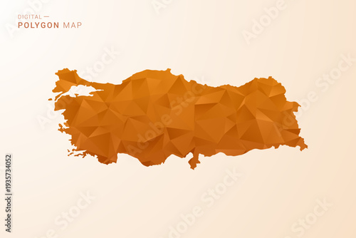 Turkey Map - Low Poly Polygon Vector Illustration in Orange Hue, Clean Geometric Style, Isolated on White Background.