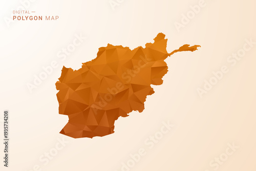 Afghanistan Map - Low Poly Polygon Vector Illustration in Orange Hue, Clean Geometric Style, Isolated on White Background.
