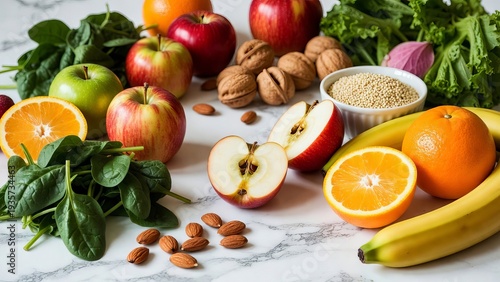 High Quality Healthy Food Selection of Fresh Fruits Vegetables and Nuts.