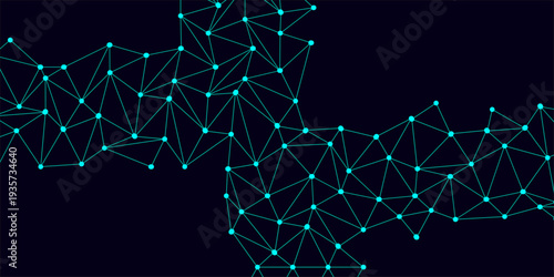 Low Poly Background on Dark Blue Gradient. Design luminous connected lines and dots. The destruction of the abstract font of English letters consists 3d of triangles. Low Poly Background on Dark Blue 