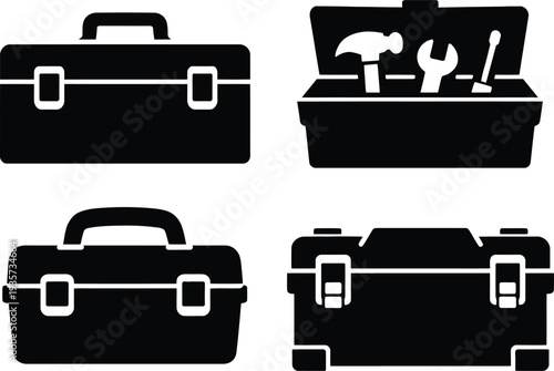 Black toolbox with white outlines and handles tool box toolboxes