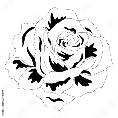 Blooming rose head black icon flower