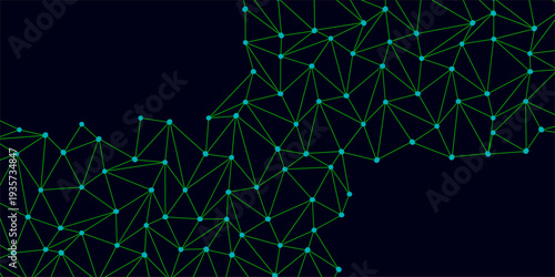 Low Poly Background on Dark Blue Gradient. Design luminous connected lines and dots. The destruction of the abstract font of English letters consists 3d of triangles. Low Poly Background on Dark Blue 