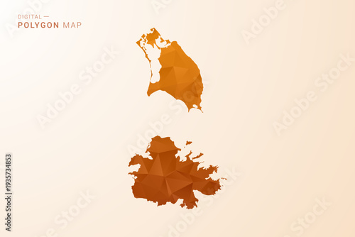 Antigua and Barbuda Map - Low Poly Polygon Vector Illustration in Orange Hue, Clean Geometric Style, Isolated on White Background.