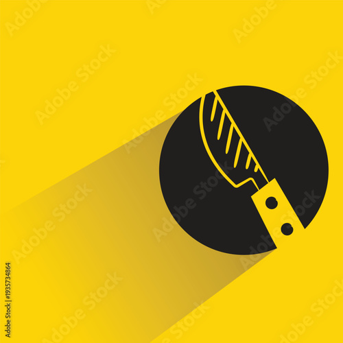 kitchen knife icon with shadow on yellow background