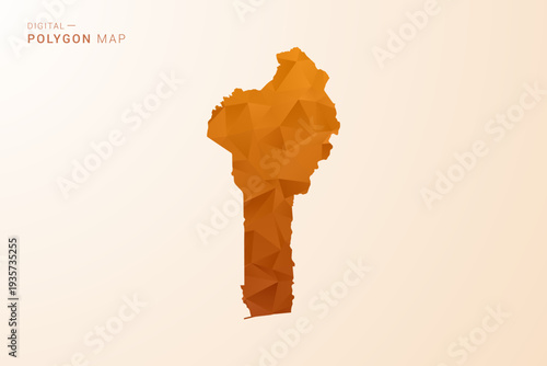 Benin Map - Low Poly Polygon Vector Illustration in Orange Hue, Clean Geometric Style, Isolated on White Background.