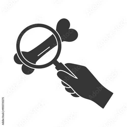 ルーペを持つ手のシルエットアイコン　骨