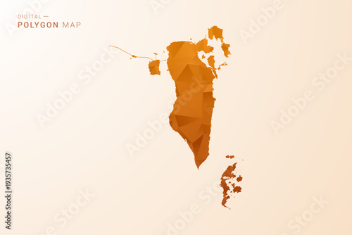 Bahrain Map - Low Poly Polygon Vector Illustration in Orange Hue, Clean Geometric Style, Isolated on White Background.