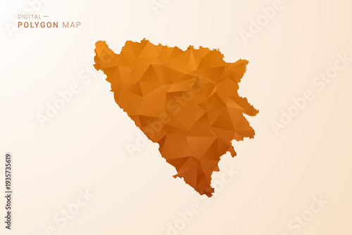 Bosnia and Herzegovina Map - Low Poly Polygon Vector Illustration in Orange Hue, Clean Geometric Style, Isolated on White Background.