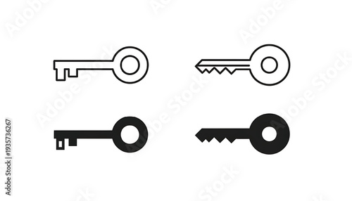 Keys collection with outline and solid fill icons for access and security... featuring key, icon, set with unlock and lock elements for open, close