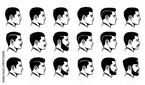 Crew Cut Hairstyle Silhouette Set – Trendy Men Short Haircuts Vector Collection