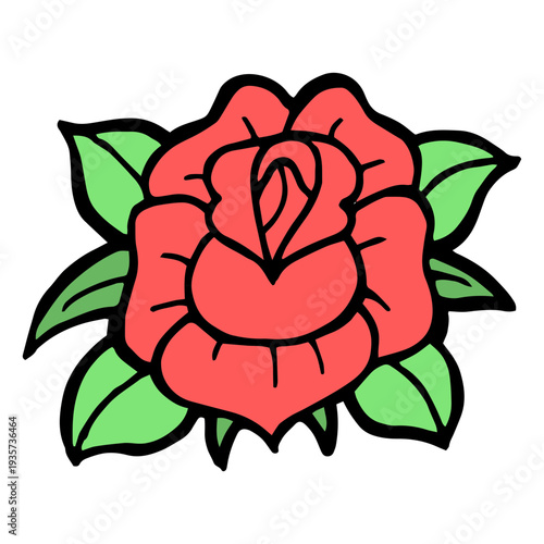 Rose head colored vintage tattoo