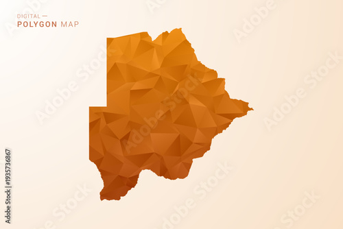 Botswana Map - Low Poly Polygon Vector Illustration in Orange Hue, Clean Geometric Style, Isolated on White Background.