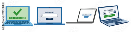  A laptop with a password input  Flat Vector Illustration on Transparent Background