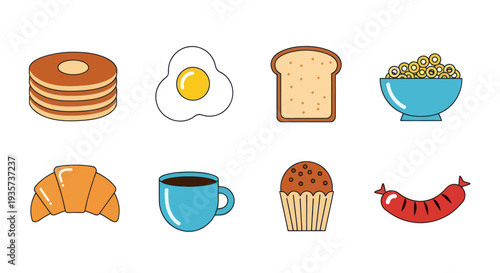 Breakfast food icons illustration