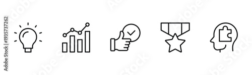Success and growth web icons inline style. Handshake, growth profit, innovation, increase sale, coaching, progress, strategy, achievement, collection. Vector illustration.