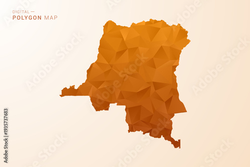 Democratic Republic of the Congo Map - Low Poly Polygon Vector Illustration in Orange Hue, Clean Geometric Style, Isolated on White Background.