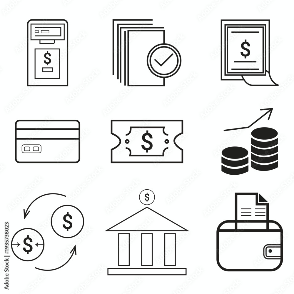 custom made wallpaper toronto digitalSet of Minimalist Financial and Banking Line Icons for Business, Currency Exchange, and Digital Payments