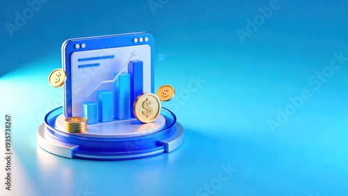 Wallpaper Mural Digital financial dashboard with bar graph and golden coins on a futuristic platform Torontodigital.ca